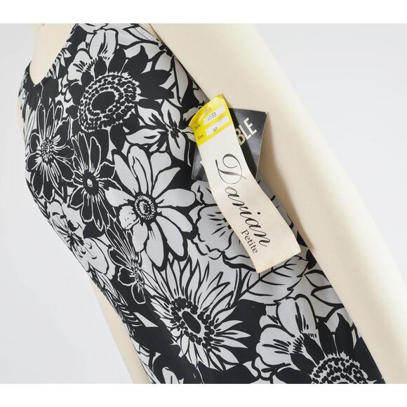 Vintage 90s Black and White Floral High Low Ruffle Maxi Party Dress Deadstock M - Picture 7 of 9